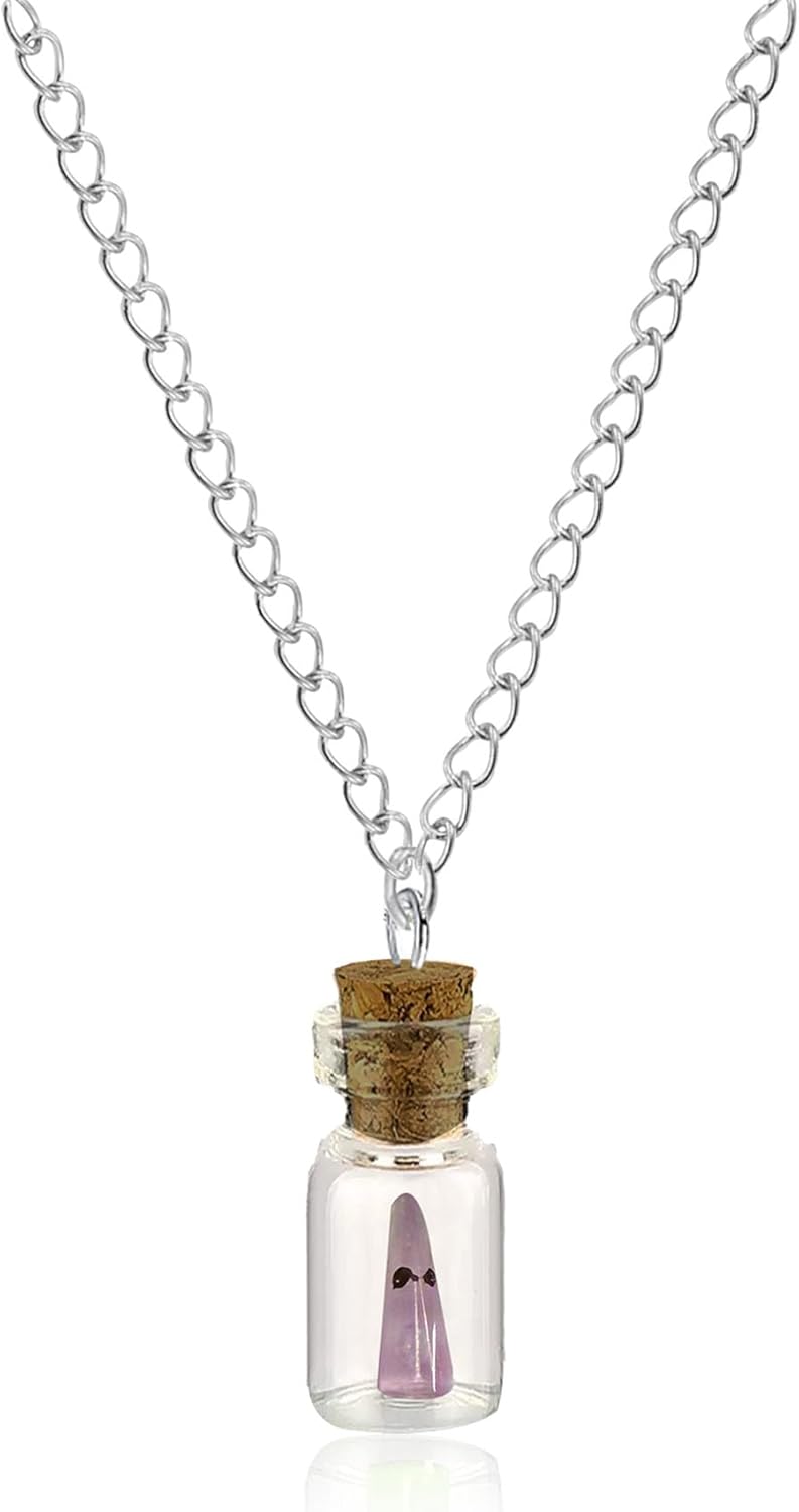 Anmpab Adopt A Ghost Necklace Glow In The Dark Ghost In A Bottle Necklace Halloween Jewelry for Women Spooky Halloween