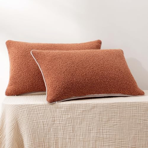 Image of Amazon Basics Boucle Throw Pillow Covers for Couch, Living Room, Orange Home Decor with Hidden Zipper, Brown, 12x20in, Pack of 2