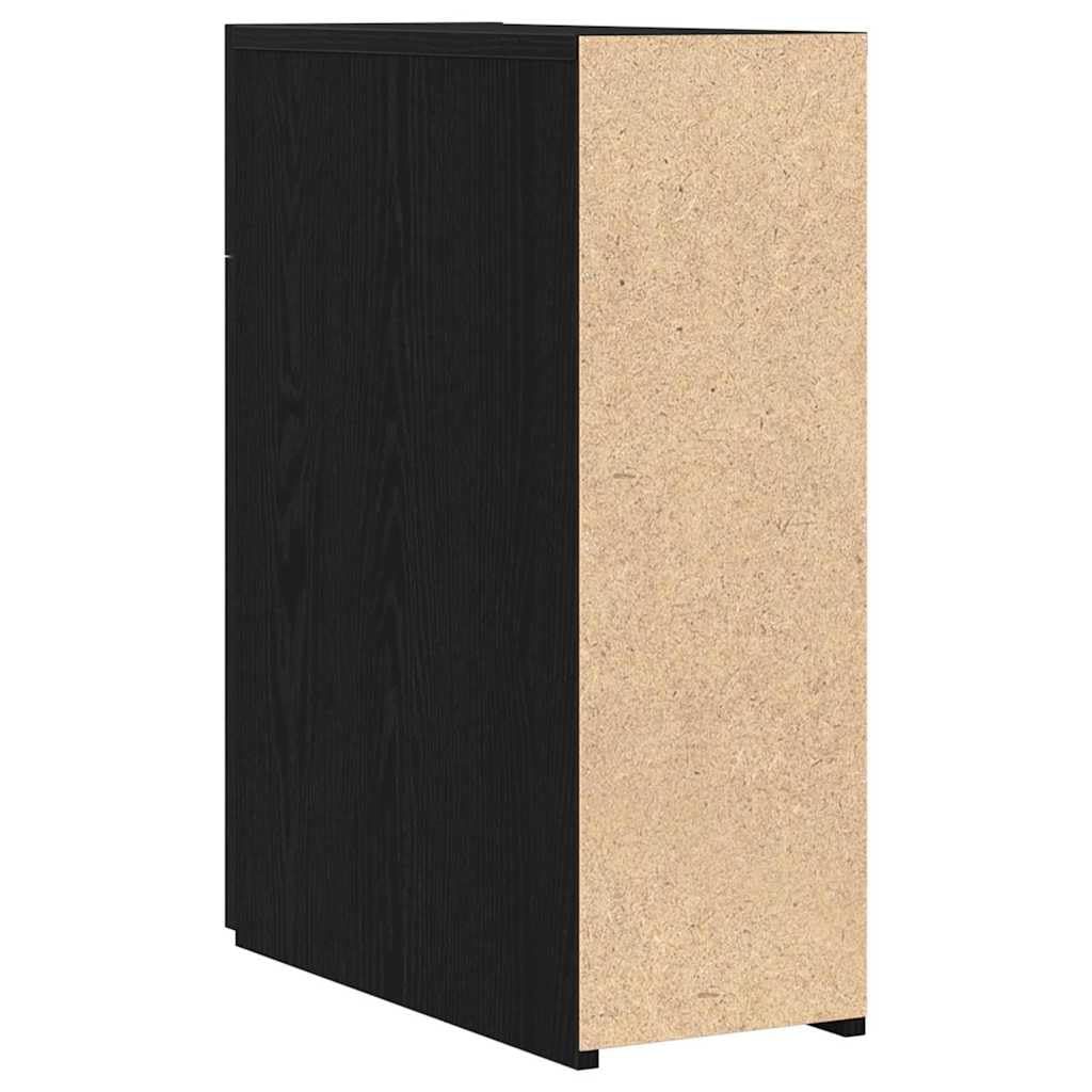 Armadietto da farmacista nero effetto rovere, credenza sottile con 3 cassetti, 20 x 45,5 x 60 cm, cassettiera moderna in legno per soggiorno, sala da pranzo e corridoio