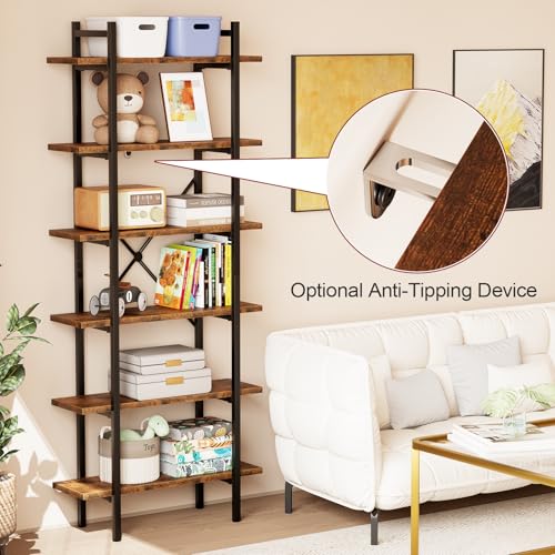 6 Tiers Bookshelf Organizer Industrial Tall Shelving, Modern Open Bookcase by Azheruol - Image 7