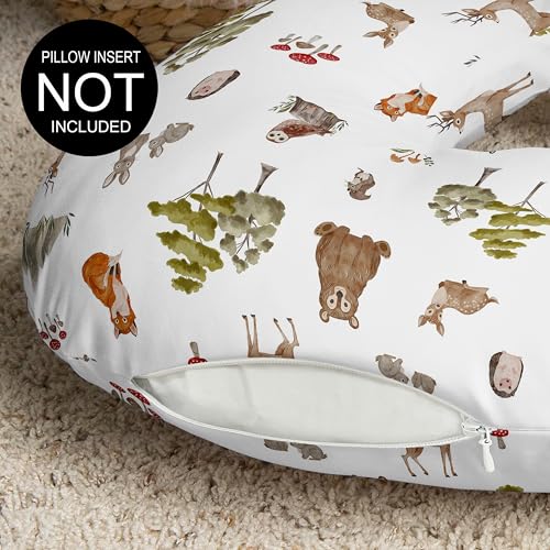 Image of Sweet Jojo Designs Woodland Forest Animals Boy Girl Unisex /Gender Neutral Nursing Pillow Cover Baby Breastfeeding Slipcover Infant Newborn Nursery Bottle Breast Feeding Pillowcase Pillow NOT Included