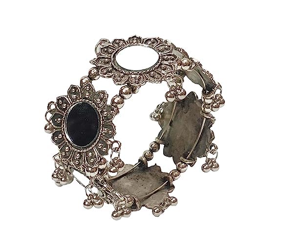 Honbon Trendy Kundan Work Tribal Antique Banjara Boho Cuff Kade/Singel Hand Kade With Attachable Ghungroo (Pack of 1) Oxidised Kada for Women & Girls (B0C8SS5VDX) Amazon Price History, Amazon Price Tracker