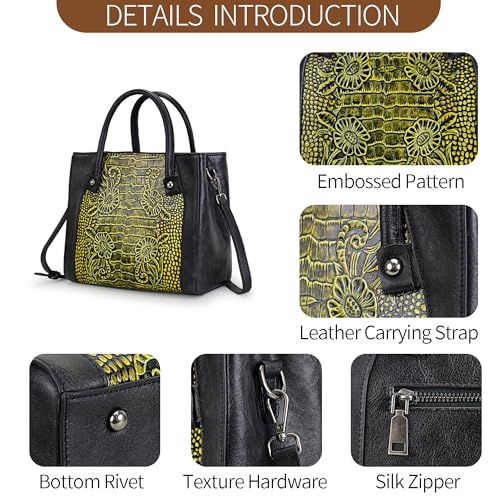Crossbody Bag For Women Leather Shoulder Bag Top Handle Tote Bag Medium Satchel Vintage Embossing Pattern Pusre and Handbag (Grey Black)4