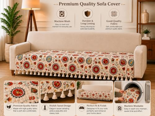 Image of Velvet Quilted Sofa Armrest Covers (Pack of 2) | Red Floral | Anti-Slip Soft Washable Arm Covers with Tassels | 24 x 27 Inches