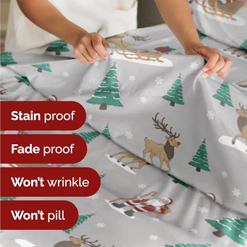 Split King Christmas Santa’s Sleigh Sheet Set - Holiday Xmas Pattern Bedding Set - Deep Pockets - Snug Fit - 5 Piece - Wrinkle Free - Cozy Festive Winter Holiday Sheets for Women, Men, Kids & Teens