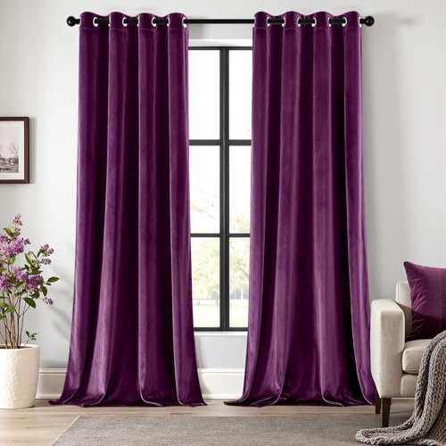 ANRODUO Purple Velvet Curtains 84 Inches Long Blackout Thermal Insulated Soundproof Curtain Privacy Room Darkening Curtains Grommet Window Drapes for Bedroom Living Room Set of 2