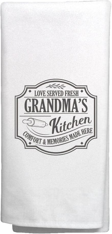 Inspirational Gift for Grandma Love Served Fresh Grandma's Kitchen Comfort Memories Made Here 2 Pack Decorative Kitchen Tea Towels White