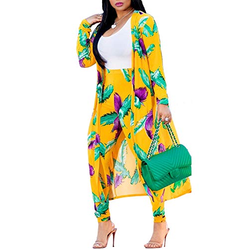 Image of Womens Fashion Printed Long Cardigans 2 Piece Outfits,Long Sleeve Coat and Trousers Set