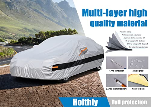 Image of 10 Layer Coupe Car Cover Waterproof All Weather for Automobiles,100% Waterproof Outdoor Car Covers Rain UV Protection.Custom Fit for Dodge Challenger,Ford Thunderbird,Pontiac Firebird,etc