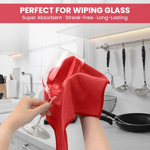 Image of SIFANGKE Microfiber Cleaning Cloth, 12 Pack Red Cleaning Rags for Housekeeping, Reusable Microfiber Towels for Car, Kitchen, Bathroom and Household Cleaning Supplies, 11.8 inchX11.8 inch