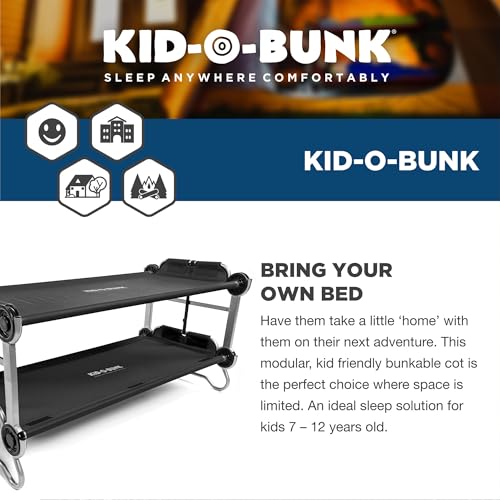 Disc-O-Bed Youth Double Cot Kid-O-Bunk, Modular for Bunk Beds, Dual Cots, or Bench with 2 Carry Bags for Portable Transport