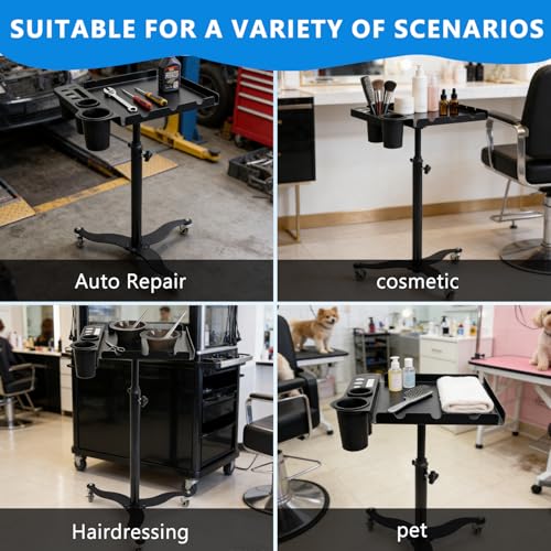 Friseurwagen Rollwagen auf Rollen Salon Rollwagen Salon Trolley mit 2 Magnetischen Schüsseln, Höhenverstellbare Salon-Färbetablettwagen mit Fönhalterung, Kammlineal für Extensions Aller Art