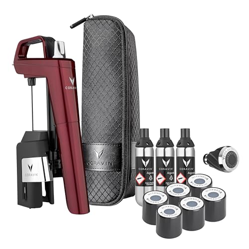 Image of Coravin Timeless Six Plus Wine Preservation System - By-the-Glass Wine Saver - With 3 Pure Argon Gas Capsules, 6 Screw Caps & Wine Aerator - Burgundy