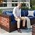 VONZOY 8 Piece Patio Furniture Set with 44" Fire Pit Table, Outdoor Sectional Wicker Rattan Sofa Set with Coffee Table (Navy Blue/Brown)