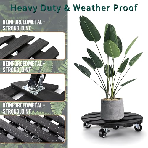 Zxzyhfty WOODEN PLANT STAND WITH WHEELS 001 Round Wooden Plant Stand With Wheels, 2 Packs Rolling Plant Stand With 360°Lockable Wheels For Vertical Garden Towers, Vertical Planting Tanks, Plant Pots thumb #3