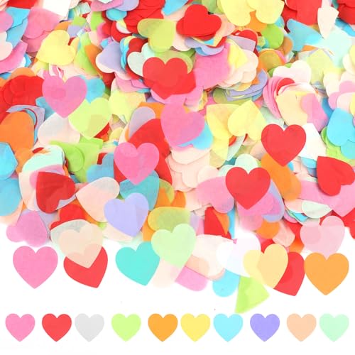 8000 Stück Herz Konfetti 2.5cm Konfetti Hochzeit Herzen Groß 80g Seidenpapier Confetti Streudeko Romantisch Papier Confetti für Hochzeit Geburtstag Valentinstag Jahrestag Tischdeko (Bunt)