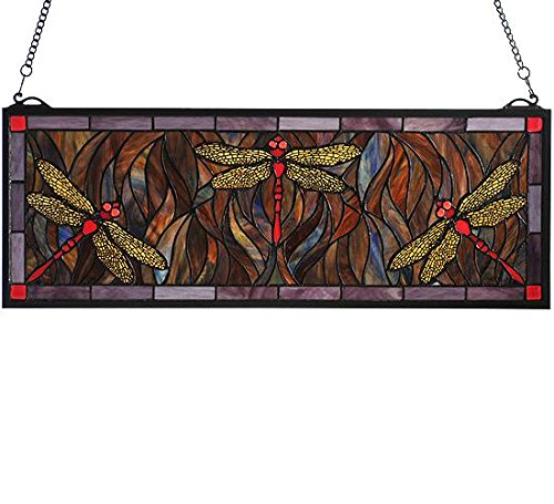 Meyda Tiffany 48091 Tiffany Dragonfly Trio Stained Glass Window, 28" Width x 10" Height