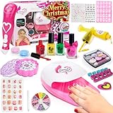 Geek Cheers Kids Nail Polish Set for Girls, All in One Nail Art Kit with Nail Dryer/ Glitter Pen/ Nail Pen/ Pess On Nails/3D Nail Charms - Birthday and Christmas Gifts for Girls Ages 5-12