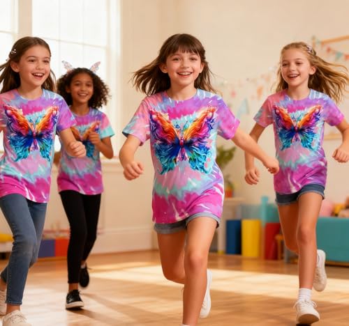 Image of SunFoucs Girls Kids Shirts Size 5-12 Tie Dye Casual Tshirt Short Sleeve Crewneck Tee Top | Short Sleeve Rainbow Tee Top