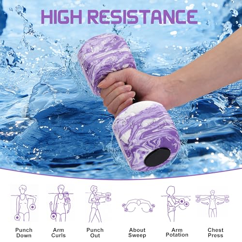 2pcs Water Weights for Pool Exercise, EVA-Foam Water Aerobics Equipment, Pool Dumbbells for Women,Kids,Seniors, Water Workouts, Weight Loss(Purple)