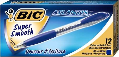 Image of BIC Atlantis Retractable Ball Pen, Medium Point (1.0 mm), Blue, 12 Pens