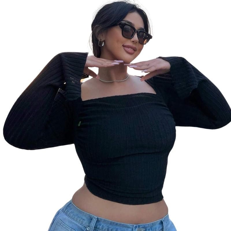 Square Neck Long-Sleeve Top for Women | Soft Polyester Fabric | Trendy & Elegant Design | Slim Fit | Skin-Friendly & Comfortable