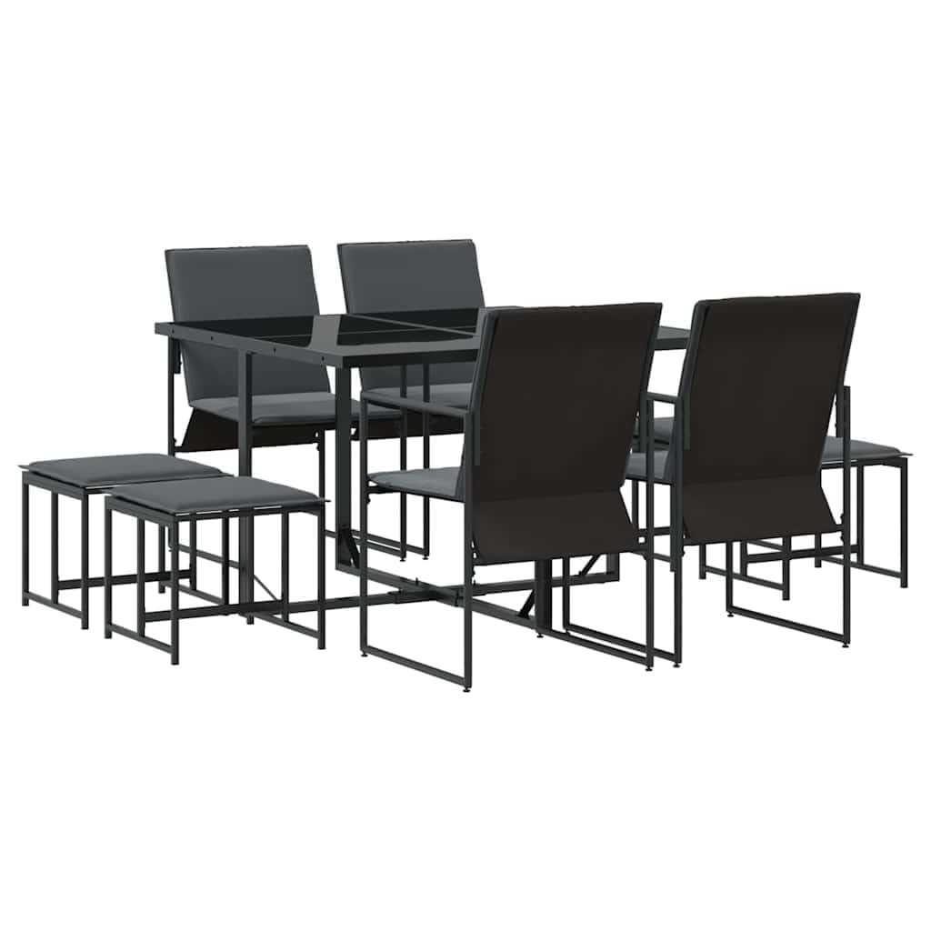 vidaXL Set da Pranzo per Giardino 9 PCS Nero Acciaio, Cene all'aperto, Set Moderni per Patio, mobili da Giardino, Tavolo Esterno, Stile Contemporaneo