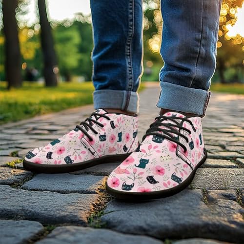 Chririnla Cat Non Slip Shoes Pink Flower Women's Trail Running Sneakers Comfortable Wide Round Toe Boots Womens Minimalist Barefoot Shoes with Zero Drop Sole Flat Sneaker