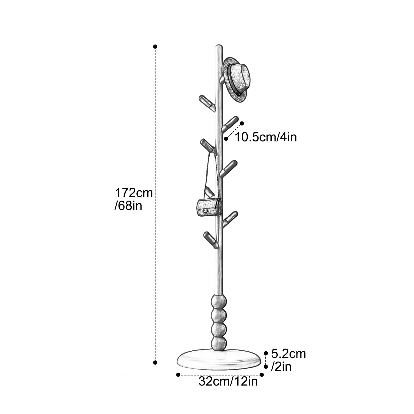 Appendiabiti in legno massiccio con 8 ganci, autoportante, antiscivolo, per camera da letto, ufficio, ingresso, ideale per appendere cappelli e vestiti