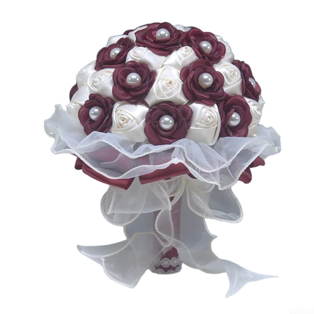 Bouquet da sposa artificiale in seta, fiori per sposa, fattoria, feste, puntelli neutri, 23 x 18 cm (bianco)