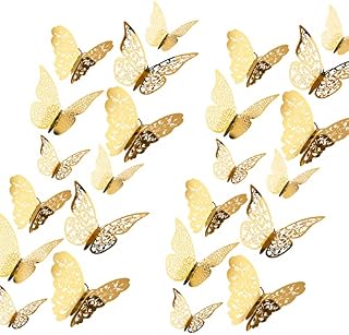 AIEX 72pcs 3D Butterfly Wall Stickers 3 Sizes Butterfly Wall Decals Room Wall Decoration for Bedroom Party Wedding Decors (Gold)