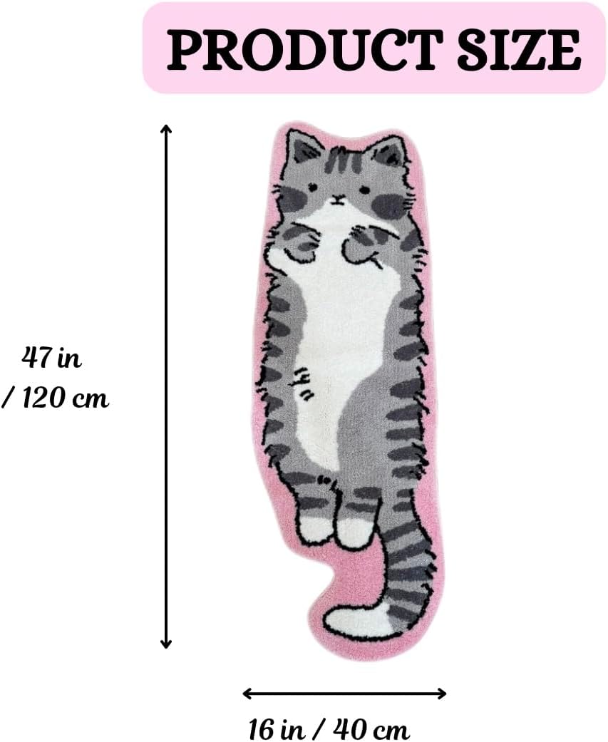 Pink Gray cat Rug - Cat Shaped bathmat - Handmade & Premium- 28in W (70cm) - Kitty Decor - Living Room, Bedroom, Children Room, Door mat - Luxape cat Rug (Luxape-f)