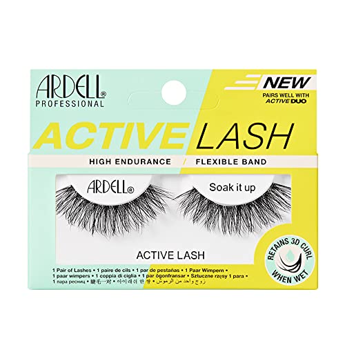 Ardell Active Lash Soak It Up False Eyelashes, Water-resistant, Medium Volume and Length, Vegan Friendly, 1 Pair (Pack of 1)