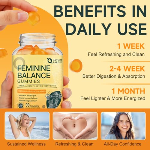 Image of NATURE TARGET pH Balance Gummies for Women, 90 Count, Pineapple Flavor | Pineapple Probiotic Gummies for Women Vaginal Odor Control & Flora Balance, 0 added sugar, with Vitamin C for Immune Support
