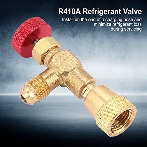 Image of R410A Refrigerant Charging Valve 1 /4 inch Male to 5 /16 inch Female Brass HVAC Control Valve with Safety Adapter for AC Manifold Gauge Charging Hose Air Conditioner Maintenance Tool