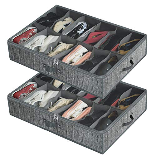 Under-Bed-Shoe-Storage-Organizer-for-Closet-Fits-24-Pairs-Breathable-Underbed-Shoes-Container-Bag-with-Clear-PVC-Cover-and-2-ZipperedSet-of-2Grey