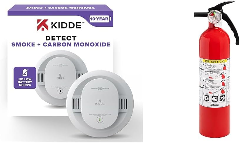 Kidde Smoke & Carbon Monoxide Detector 10-Year Battery with Kidde 1A10BC Fire Extinguisher 2 Pack Home Safety Bundle