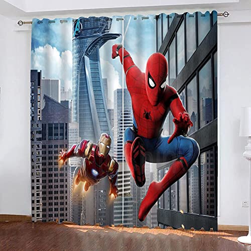 HYHDY Motif héros pidermanRideau Plat,3D HD Impression numérique,Lot de 2 Rideaux occultants Spiderman pour Enfants - Rideau Thermique en Polyester décoratif,Rideau Chambre
