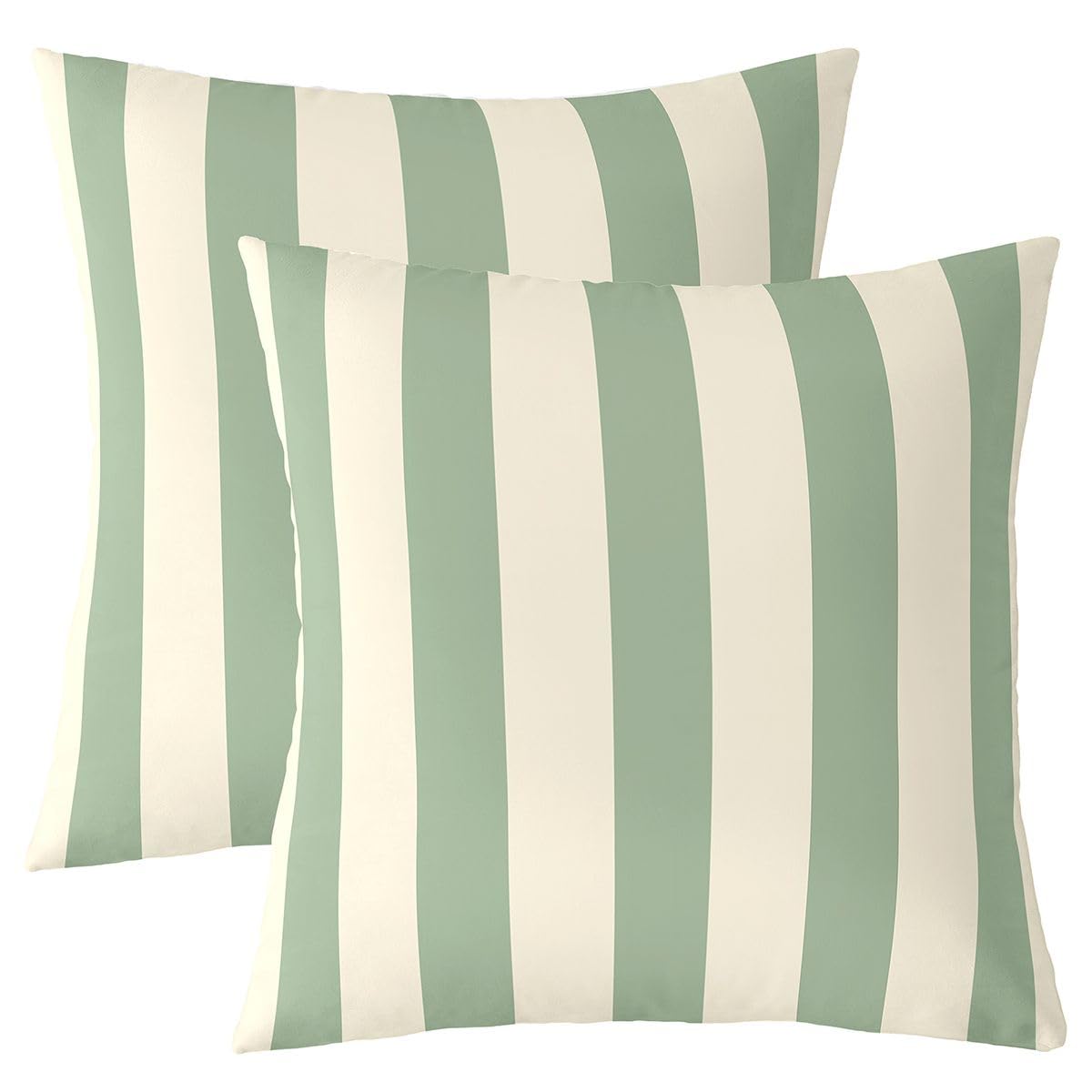 Homewish Sage Green Beige Striped Cushion Covers 60 x 60 cm Set of 2