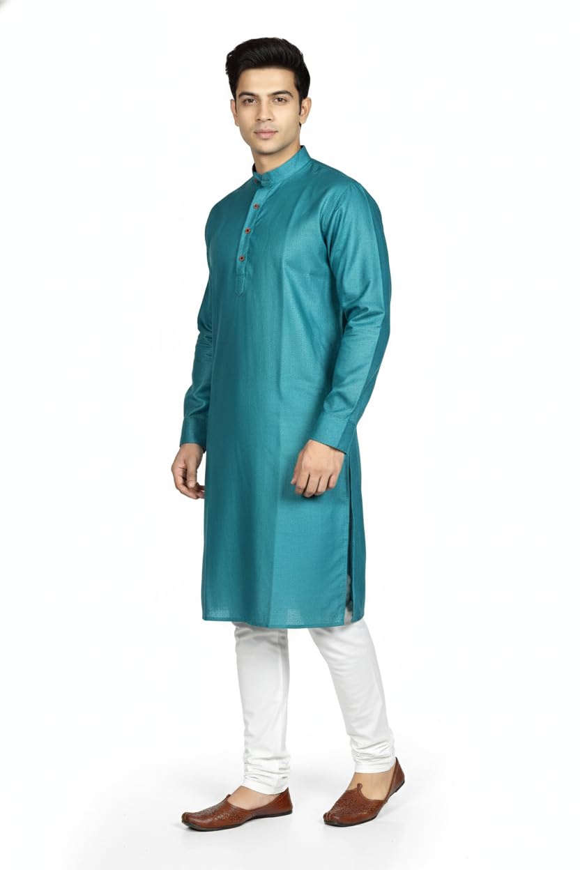 gurumauli garments Plain Cotton Kurta Pyjama for Men | Regular Fit, Knee Length | Long Sleeves | Breathable | Ethnic Wear for Festive & Daily Use-picture-42
