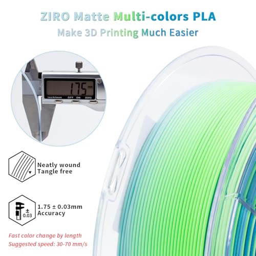 Image of ZIRO 3D Printer Filament, Fast Color Changing Filament 1.75mm, Color Gradient PLA Filaments, Matte Texture, Dimensional Accuracy + /- 0.03mm, Fit Most 3D Printer 2.2lbs Spool, Ocean(Matte)