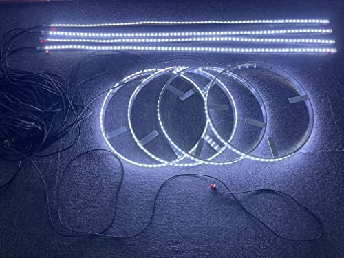 Sando Tech 4PCS 15.5'' Pure White Led Wheel Ring Tire Lights + 2PCS 6.5Ft 2PCS 4Ft Underbody Decoration Light Kit Synchronize Wiring Harness with 8 Way Splitters Rocker Switch Ctrl