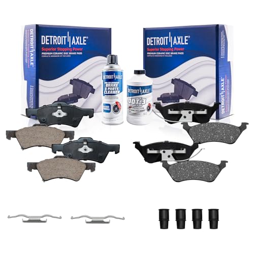 Image of Detroit Axle - Brake Pads for 01-07 Chrysler Town & Country Voyager Dodge Grand Caravan, Front and Rear Brake Pads w /Hardware 2001 2002 2003 2004 2005 2006 2007 Replacement
