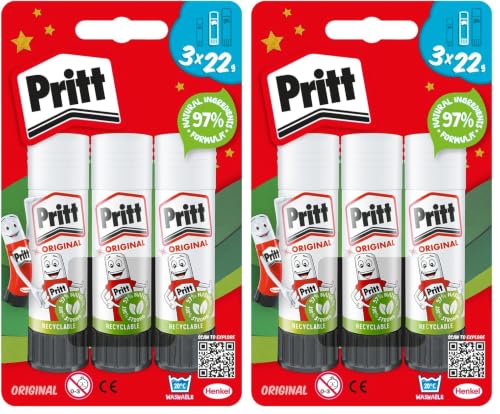 Image of Pritt Glue Stick, Safe and Child-Friendly Craft Glue for Arts and Crafts Activities, Strong-Hold adhesive for School and Office Supplies, 22 g (Pack of 6)