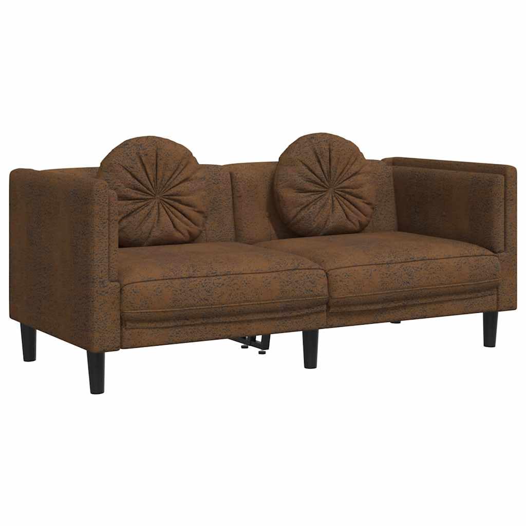 Canapé 2 Places, Causeuse de Salon Fauteuil Sofa 2 Places avec Coussins Marron Similicuir Daim 173,5 x 77 x 70 cm