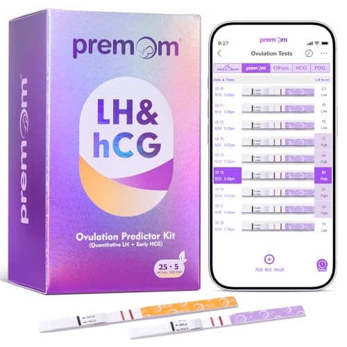 Image of Premom Quantitative Ovulation Test Strips: 5X Pregnancy Rate Found* Use App | 25 Ovulation Tests - Numerical LH Range 0-65 mIU /mL, 5 Pregnancy Test Strips, Premom App Tracking LH Changes, TTC Family Plan