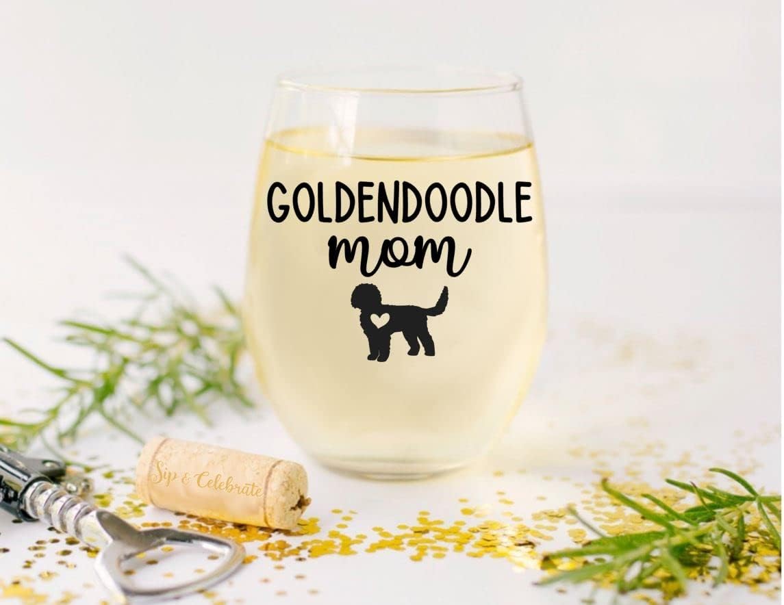 Goldendoodle Mom - Premium 21oz Stemless Wine Glass - Gift for Golden Doodle Dog Lovers