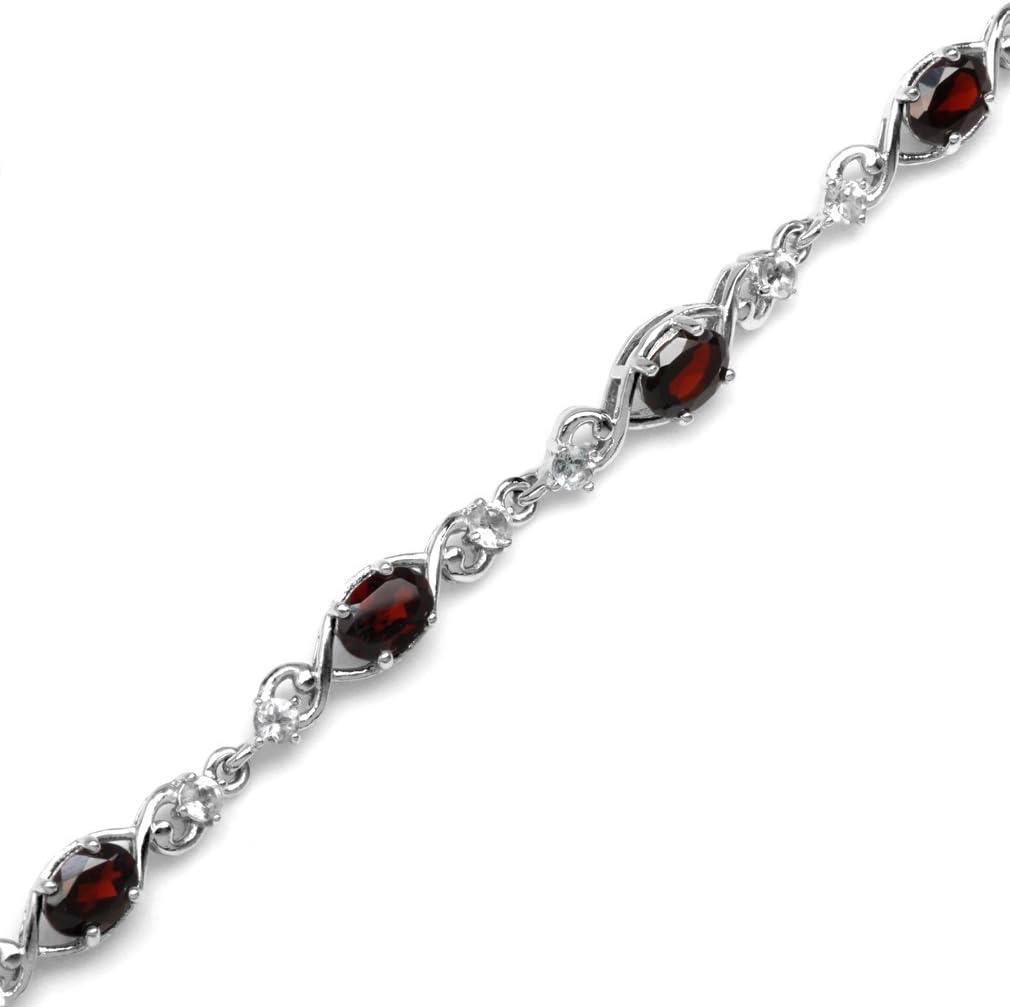 Silvershake 5.88ct. Natural Garnet White Topaz 925 Sterling Silver Swirl and Spiral 7 to 8.5 Inch Adjustable Bracelet