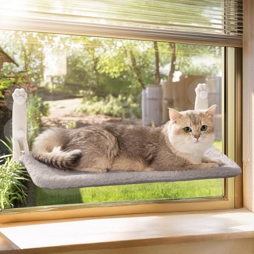 Amaca per finestra per gatti da interni, pieghevole, con tappetino reversibile, con forti ventose robuste (grigio, M)