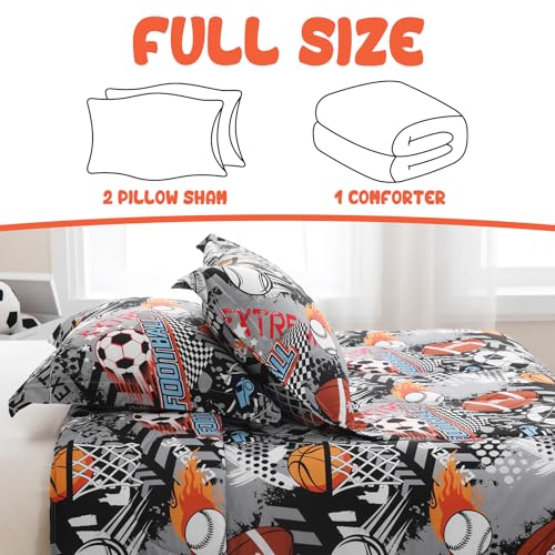 Image of Yibeizi Grey Sports Comforter Set for Boys Full Baseball Bedding